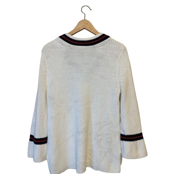 Cabi Womens Ace Pullover 5639 White Red Navy Knit V-Neck Sz M Yacht Tennis Money - Picture 8 of 11
